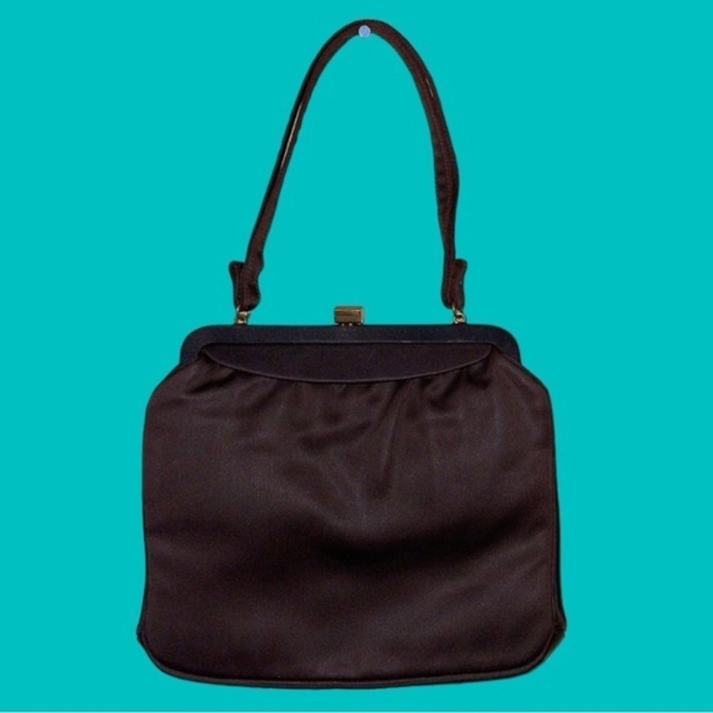 Vintage ChocolateBrown ‎ Satin Gold Clasp Includes Original  Hand Mirror Purse